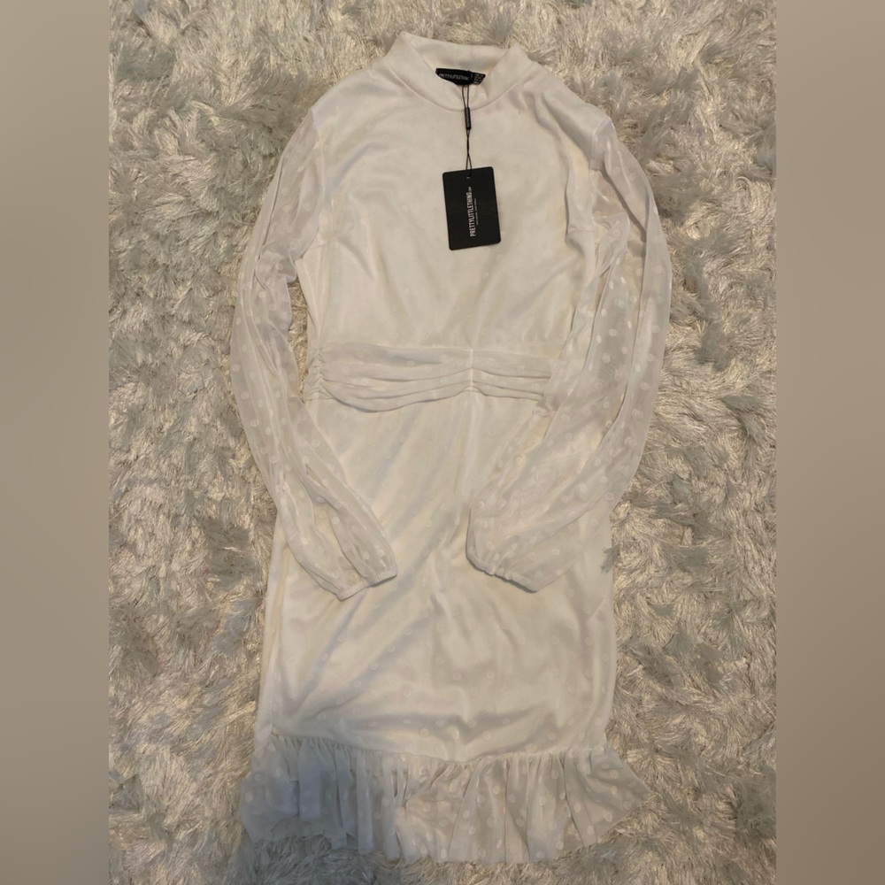 Mesh long sleeve ruffle hem dress
